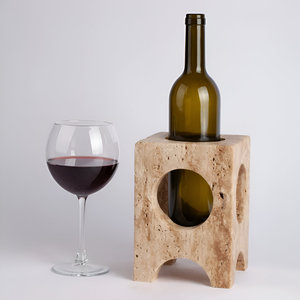 Porte-bouteille de vin en pierre de travertin naturel fabriqué à la main élégant casier à vin durable pour la maison Bar cuisine décor rustique moderne - Product Image 5