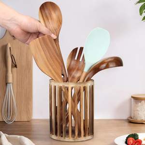 Rustic Wood <b>Utensil</b> <b>Holder</b> Silverware Caddy Wooden Kitchen <b>Utensil</b> <b>Holder</b> Cutlery <b>Holder</b> Vintage <b>Utensil</b> Crock for Countertop - Product Image 2