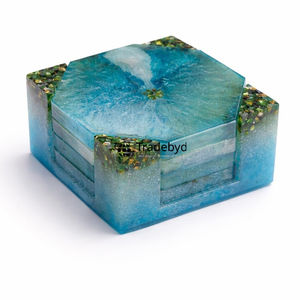 Modern Resin Square Coaster Set Multi-color Luxury Premium Handmade Home <b>Bar</b> Accessories Tradebyd - Product Image 6