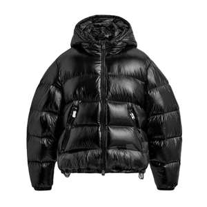 Blouson matelassé noir brillant pour homme, manteau d'hiver à capuche, veste chaude et décontractée pour l'extérieur, veste rembourrée élégante - Product Image 1