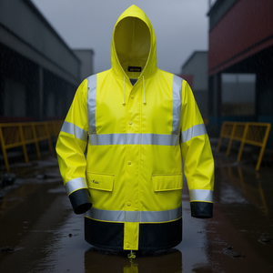 Manfred High-Visibility Yellow/<b>Black</b> L Size PU <b>Rain</b> <b>Jacket</b> Key Feature Product - Product Image 3