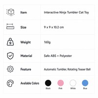 Mainan Kucing Tumbler Interaktif Ramah Lingkungan Gaya Kartun Ninja, Bola Penggoda Berputar 360 Derajat, Keseimbangan Otomatis, Tahan Lama, Bahan ABS