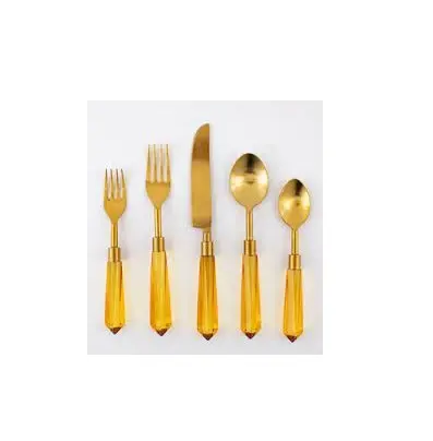 Conjunto De Talheres De Latão Punho De Resina Acrílica Para Casa E Utensílios De Cozinha Uso Da Fábrica Venda Direta De Luxo Royal Knife Spoon Fork Set