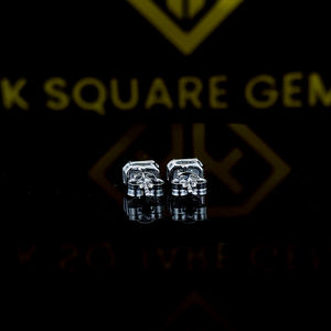 Halo Emerald Cut Moissanite <b>Earrings</b> for Women 14k White <b>Gold</b> Push <b>Back</b> Studs Wedding Jewelry - Product Image 4