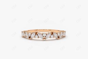 Bague en diamant marquise en or massif 14K alternant bande de mariage en diamant marquise cultivée en laboratoire avec perle bijoux élégants - Product Image 2