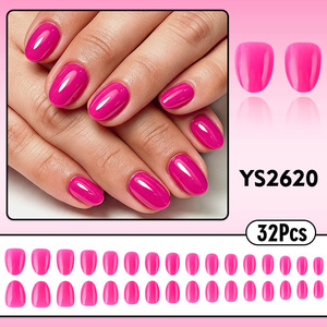 A057 Faux Ongles Roses <span class=keywords><strong>Barbie</strong></span> Brillants à Coller 32 Pièces Courts Ovales Dopamine Simples Vente en Gros - Product Image 2