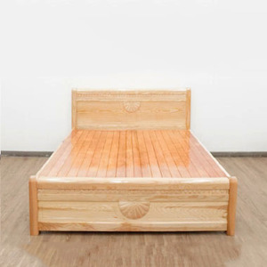Modern Minimalist 2m <b>Oak</b> Wood Bed Hand Carved Queen/King/Double Sizes Solid Wood MDF <b>Frame</b> Natural Cream Color 250-450kg Load - Product Image 1