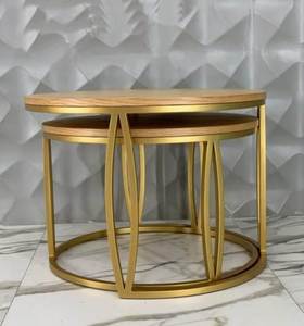 Ensemble de 2 tables basses imbriquées Art déco modernes Table d'appoint ronde en bois pour les occasions de Diwali - Product Image 2