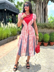 Indien main bloc imprimé robe d'été décontracté Boho sans manches Floral 100% coton tissé naturel écologique personnalisable doux - Product Image 2