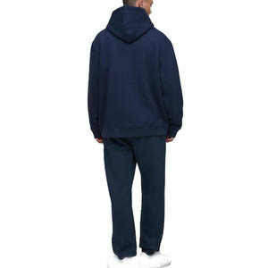 Sudadera con Capucha de Felpa de Algodón Sólido Azul Marino para Hombre, Estilo Holgado con Logotipo Minimalista en el Pecho para Producción de Marca Privada OEM - Product Image 2