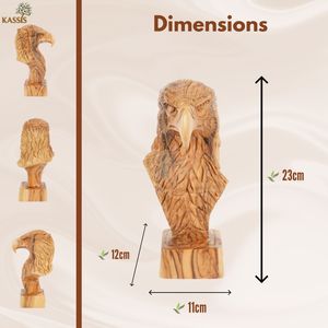 Sculpture de tête d'aigle en bois d'olivier sculptée à la main, 23 cm, figurine d'aigle en bois artisanale, vente en gros de Bethléem - Product Image 5