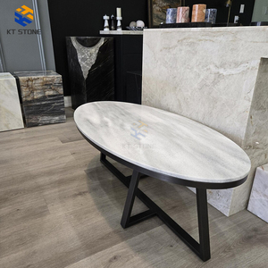 Mesa de Centro Redonda de Mármol Calacatta Clásico, Marca KT STONE, Diseño Elegante Personalizado, Mueble Decorativo para el Hogar, Gran Venta - Product Image 5