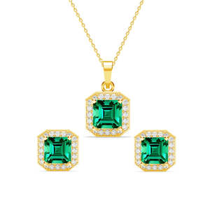 Ensemble de bijoux classique en or rose plaqué or avec diamant et zircon vert solitaire pour les cadeaux de mariage et de fête - Product Image 1