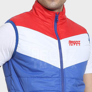 Nouvelle arrivée d'usine veste d'hiver sans manches pour hommes logo personnalisé imprimé col montant Position avant - Product Image 5