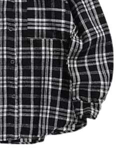 Chemise à carreaux noire et blanche en flanelle pour homme, coton et polyester, manches longues, boutonnée, décontractée, coupe ample, pour la vente en gros - Product Image 6