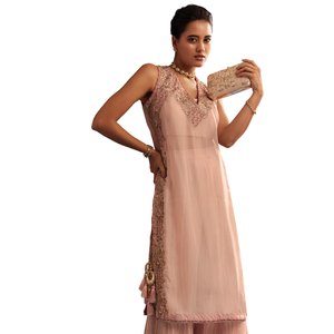 Blush rosa Organza Palazzo Set con ricamato Kurta all'ingrosso donna abbigliamento etnico OEM fornitore di fabbrica di abbigliamento - Product Image 3