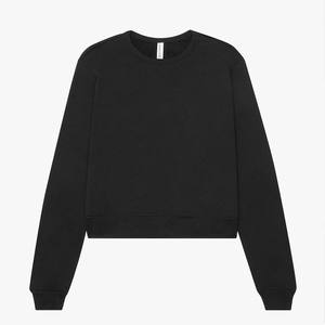 Sudadera corta de algodón negro de manga larga con cuello redondo para mujer - Product Image 1