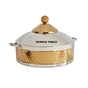 Última colección de olla caliente de metal con cúpula de madera, cazuela de diseño de forma redonda, mesa de lujo, venta al por mayor, calentador de alimentos de metal - Product Image 5