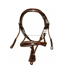 Brida de cuero auténtico para caballos, para montar en bicicleta, ecuestre, saltar con banda para la frente, Noseband y riñas - Product Image 1