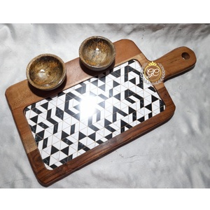 จานไม้อาซาเซียพร้อมชิปและซอสจิ้มสำหรับขนมพิซซ่าถาดเสิร์ฟชีสพร้อมที่จับไม้มาใหม่2025 - Product Image 2