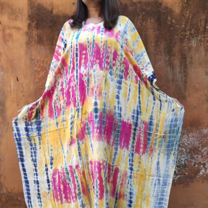 Beautiful Elegant Handmade Indian Tie Dye <b>Kaftan</b> Plus Size <b>Summer</b> Women Three Quarter Sleeve Casual Dress Slit ODM - Product Image 1