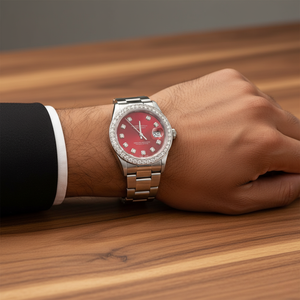 BGJ Classique Argent Montre Cadran Rouge Pierre Lunette En Acier Inoxydable Japon Quartz Montre-Bracelet Logo Personnalisé Montre À Quartz - Product Image 6