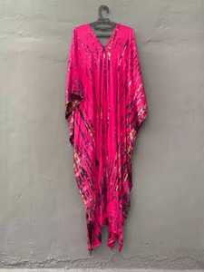 El más nuevo verano primavera Tie Dye Kaftan Maxi vestido con cuello en V media manga playa cubrir-Up tejido hasta el suelo vestido - Product Image 5