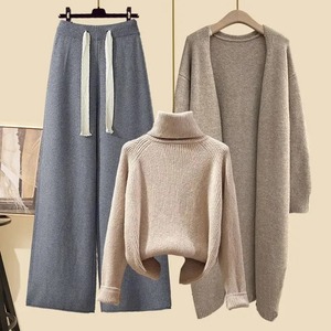 2024 New Women's Winter <b>Suit</b> Loose-Fit Plus Size Knit Sweater <b>Jacket</b> Slimming Bell Bottoms Three-Piece Set Idle Style - Product Image 6