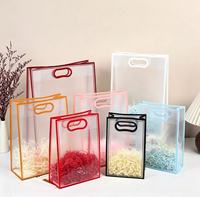 Sac en PP transparent givré MU Golden Flash avec poignée, pour emballage cosmétique, vêtements, cadeaux, shopping, mariage