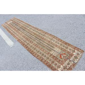 Tapis turc 2,3x10,5 pieds, tapis vintage en laine marron orange à motifs floraux - Product Image 4