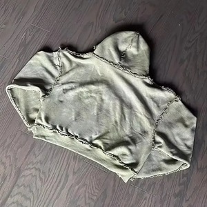 Sweat à capuche personnalisé pour femme avec ourlet brut dégradé Sweat-shirt tricoté solide et tendance avec épaules tombantes Logo avant Style décontracté à capuche - Product Image 2