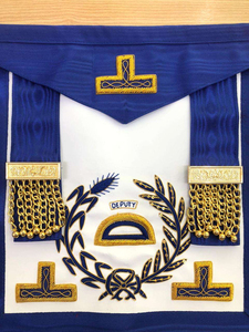 Écusson brodé personnalisé pour tablier maçonnique, motif symbolique couronne de lauriers bleue et dorée, à coudre sur vêtement - Product Image 1