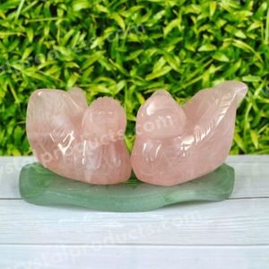 Paire de canards mandarins en cristal de quartz rose Feng Shui pour l'amour, les relations et l'harmonie – Pièce décorative - Product Image 3