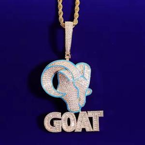 Pendentif Hip Hop personnalisé spécial en forme de chèvre entièrement serti de diamants, moissanite ronde brillante et baguette, diamants VVS, argent sterling 925 - Product Image 1