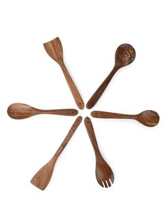 Ustensiles de cuisine en bois de Sesham légers et durables ensemble de 6 pièces Ustensiles en teck lisse avec prise en main confortable Léger - Product Image 5