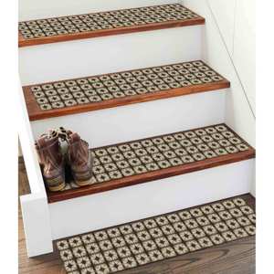 Tapis imprimé moderne vert aztèque, lavable, antidérapant, pour marches d'escalier, gobelin - Product Image 1