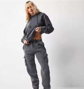 Fabricant de survêtement personnalisé délavé à l'acide survêtement unisexe survêtement hommes femmes lavé à capuche Cargo Joggers 2 pièces ensembles - Product Image 3