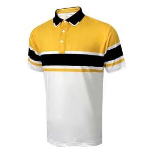 Camisa de Golf Blanca Handee con Rayas Horizontales Negras/Amarillas, Ropa de Golf Premium - Product Image 1