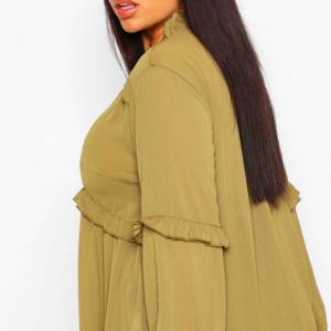 Chemisiers élégants pour femmes grandes tailles OEM, col montant, broderie unie, manches longues, coton respirant, style urbain - Product Image 5