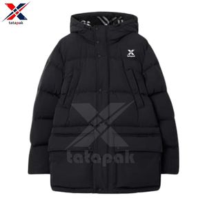 Veste en laine d'hiver 2025 pour hommes, style urbain, sur mesure, grande taille, effet matelassé, polyester/nylon, capuche, fermeture éclair, unie - Product Image 2