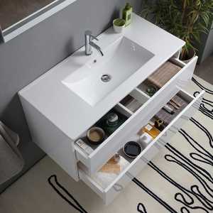 Ensemble complet de meuble de salle de bain Baltimora avec évier et miroir, blanc brillant, 100 cm - Product Image 5
