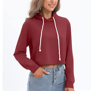 Top corto de gran tamaño personalizado para mujer, sudadera informal con capucha, sudadera con estampado de logotipo frontal para verano, invierno, Material de rizo - Product Image 1
