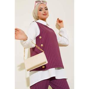 Ensembles trois pièces et deux pièces à rayures magenta pour femmes - Product Image 1