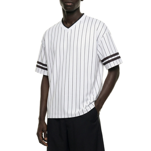Camiseta a Rayas con Cuello en V, Corte Holgado, Transpirable, de Punto de Algodón - Product Image 6