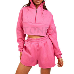 ชุดวอร์มสำหรับผู้หญิงผ้าคอตตอนพร้อมกางเกงขาสั้นชุดวอร์มแฟชั่นสำหรับผู้หญิงขายส่งตามสั่ง2023 - Product Image 1