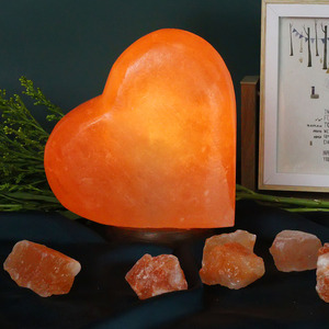 โคมไฟเหล็กทรงชามเกลือสีชมพูธรรมชาติของ100% พร้อมสายไฟฟ้า LED และชิ้นส่วนผู้นำเข้าสไตล์ดอกไม้ฐานไม้ - Product Image 2