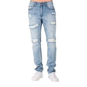 Vente en gros de jeans pantalons d'hiver streetwear, coupe droite, taille mi-haute, effet délavé, déchirés, en coton élasthanne, couleur unie, style extérieur élégant - Product Image 6