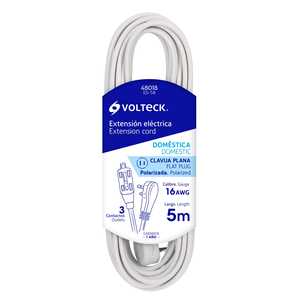 Rallonge électrique Volteck ED-5B 5M blanche avec 3 prises, fiche plate, 16AWG, 13A, pour appareils électroménagers et usage domestique - Product Image 1