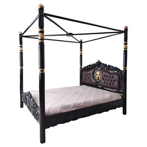 Cama con Dosel Desmontable de Madera de Caoba Maciza Heritage, Detalles Tallados a Mano, Cabecera Tapizada en Cuero PU, Estilo Clásico de Cuatro Postes - Product Image 2