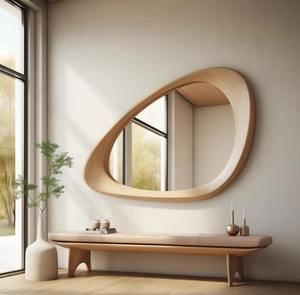 Luxury Handmade Eco-Friendly Oak Wooden Asymmetrical Irregular <b>Wall</b> <b>Mirror</b> for Entryway and Living Room at Best Price - Product Image 1
